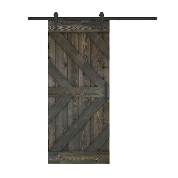 Triple KR 24 in. x 84 in. Ebony Finished Pine Wood Sliding Barn Door with Hardware Kit (DIY)