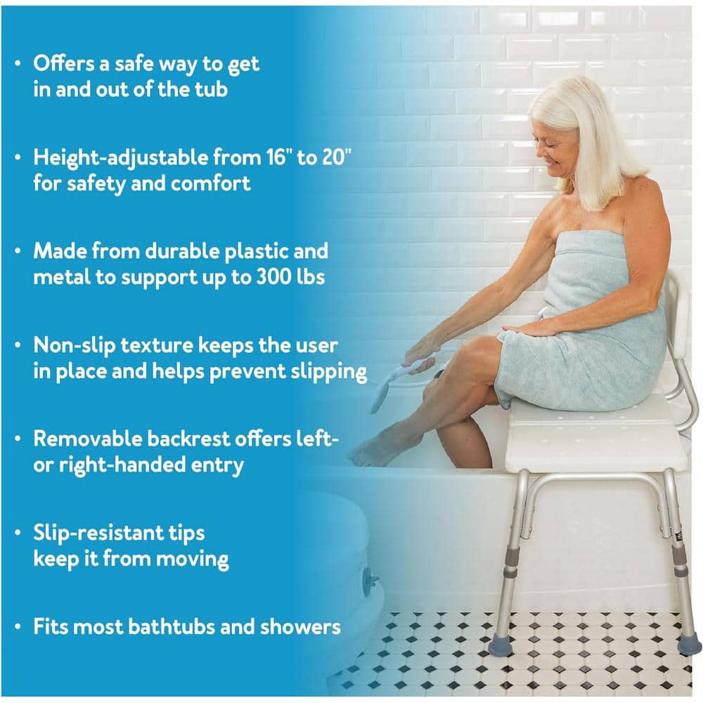 White Adjustable Plastic Bathtub Transfer Bench