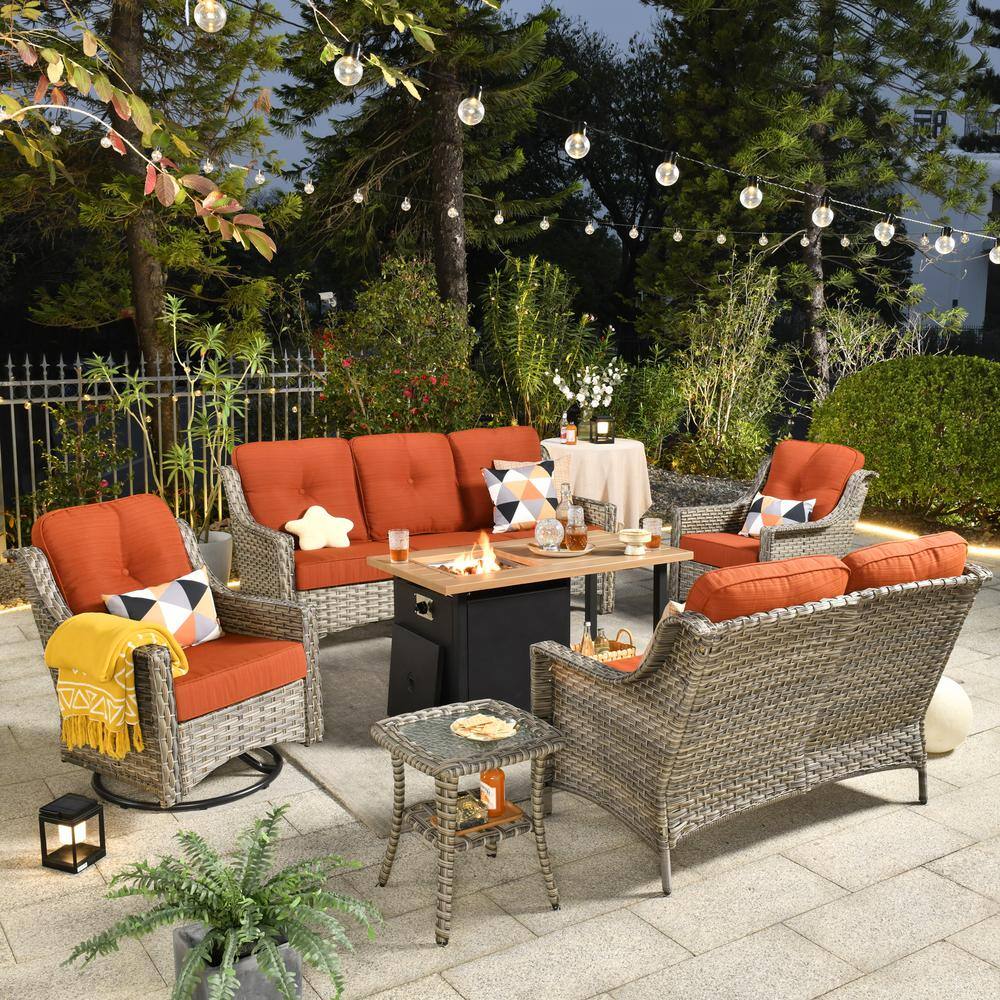 Toject Eureka Grey 6Piece Wicker Outdoor Patio Conversation Sofa