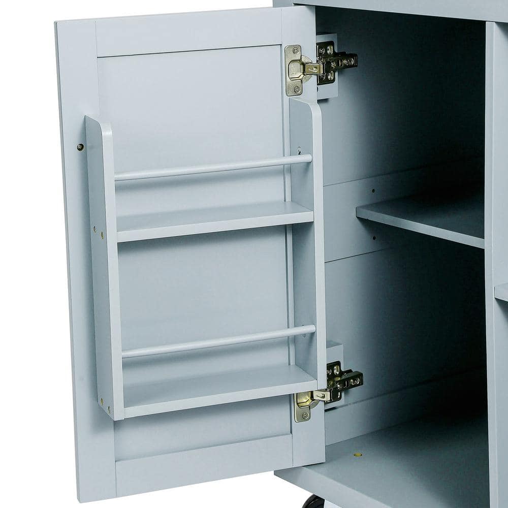 Blue Wood Drop-Leaf Kitchen Cart with Storage and Spice Rack