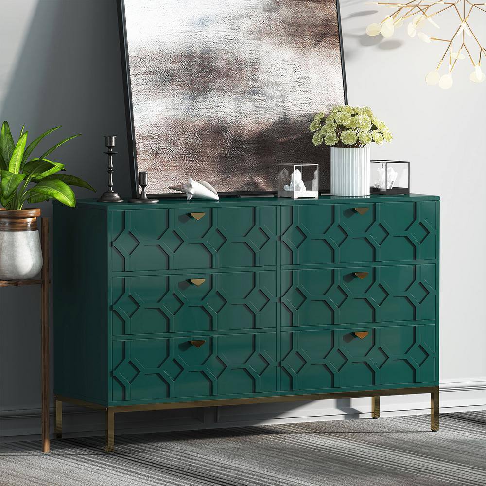 Green Medium Wood 6-Drawer Freestanding Accent Cabinet