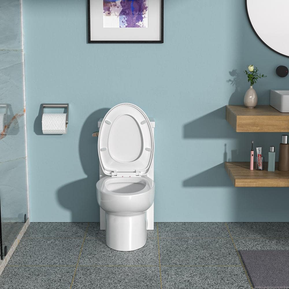 White Ceramic Elongated One-Piece Toilet with Silent Flush