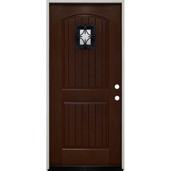 Steves & Sons 36 in. x 80 in. Oxford Speak Easy Left-Hand Inswing Chestnut Mahogany Fiberglass Prehung Front Door 4-9/16 Frame