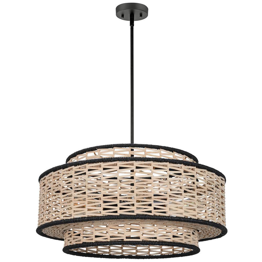 Solara 22 in. 5-Light Black Tiered Natural Rattan Pendant Chandelier Light price history on PriceWatchPro