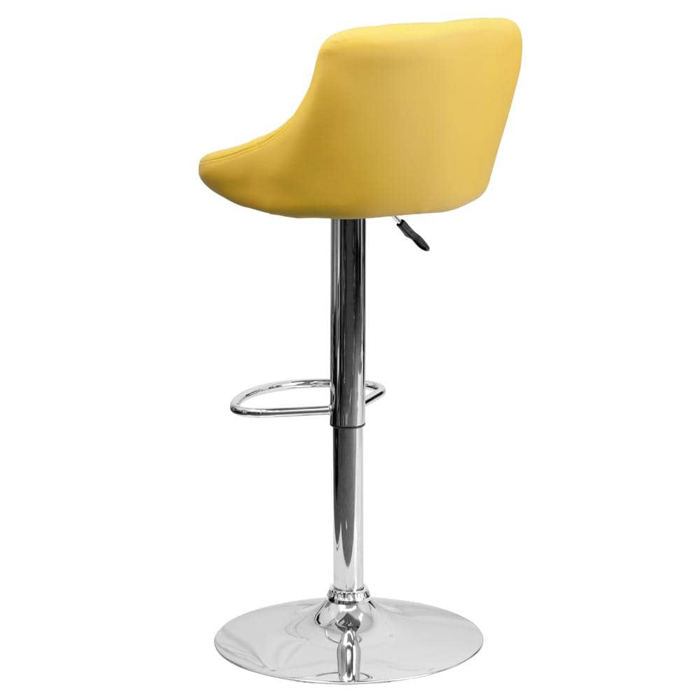 Retro Charm Yellow Vinyl Adjustable Swivel Bar Stool with Chrome Base