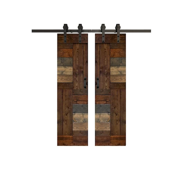 ISLIFE S Series 48 in. x 84 in. Multicolor Finished DIY Solid Wood Double Sliding Barn Door with Hardware Kit