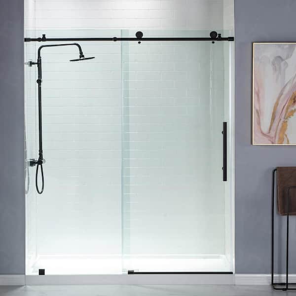 WOODBRIDGE Aldeby 56 in. to 60 in. x 76 in. Frameless Sliding Shower Door with Shatter Retention Glass in Matte Black