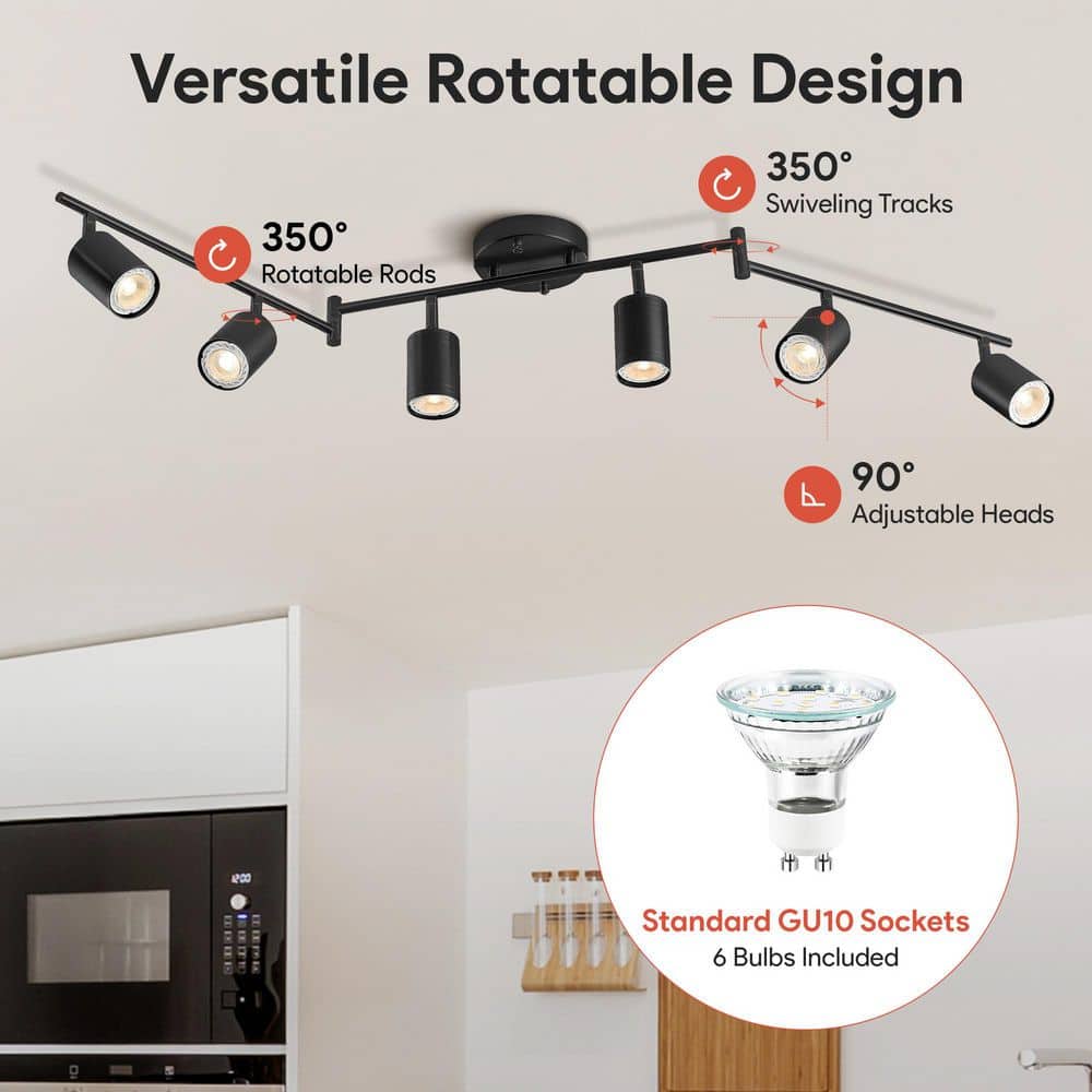 Matte Black Adjustable 6-Light Track Fixture with LED Bulbs