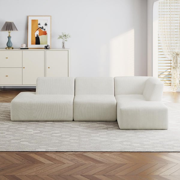 121.15 in. Modern Square Arm 4-Piece Corduroy Modular Free Combination Sectional Sofa in Beige with Ottoman