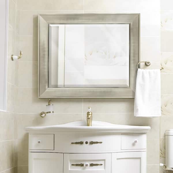 Deco Mirror 29 in. W x 35 in. H Framed Rectangular Bathroom Vanity Mirror  in Brush nickel 8013 - The Home Depot