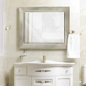 29 in. W x 35 in. H Framed Rectangular Bathroom Vanity Mirror in Brush nickel