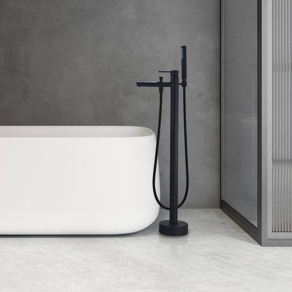 Matte Black Freestanding Tub Filler with Handshower