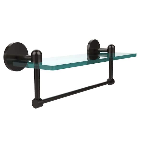 Allied Brass Tango 16 in. L x 5 in. H x 5 in. W Clear Glass Vanity Bathroom Shelf with Towel Bar in Oil Rubbed Bronze