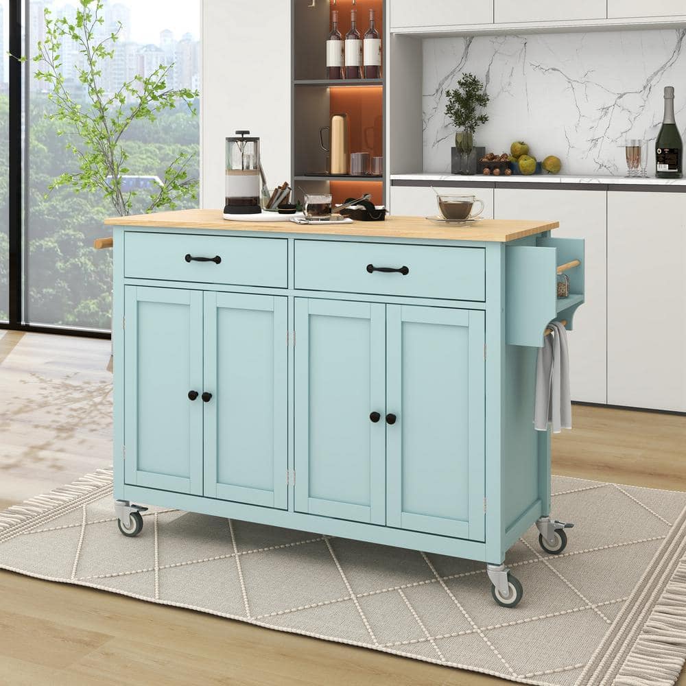 Harper & Bright Designs Mint Green Kitchen Cart with Solid Rubber
