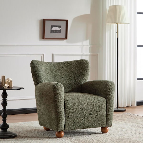 CHRISTOPHER KNIGHT HOME Georgia Modern Olive Green Fabric Upholstered Accent Chair Wingback Arm Chair with Solid Wood Legs