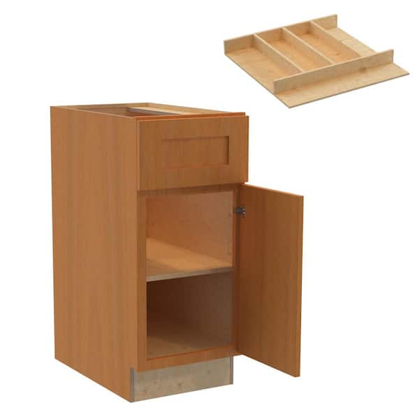 Home Decorators Collection Newport 15 in. W x 24 in. D x 34.5 in. H Assembled Plywood Base Kitchen Cabinet in Cinnamon with Utility Soft Close RH
