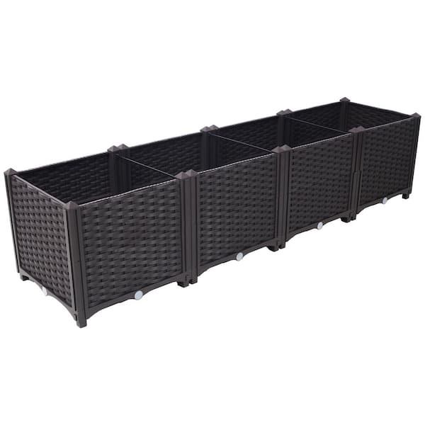 63 in. x 15.7 in. x 14.7 in. Brown PET Raised Garden Bed, Self-Watering Planter Box for Vegetables Flowers and Herbs