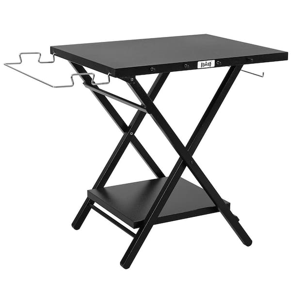 30 in. x24 in. Pizza Oven Stand Foldable Grill Table Portable Outdoor Food Prep Table in Black
