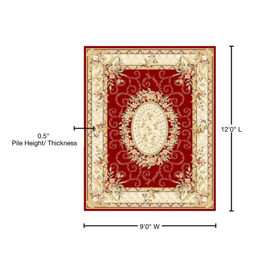 Lyndhurst Red and Ivory Floral Synthetic 9' x 12' Area Rug