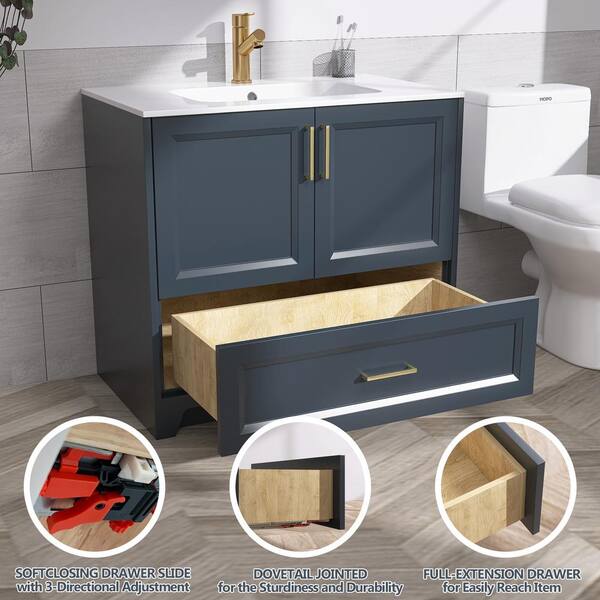 Zeafive 36 in. Freestanding Solid Wood Bath Vanity Cabinet