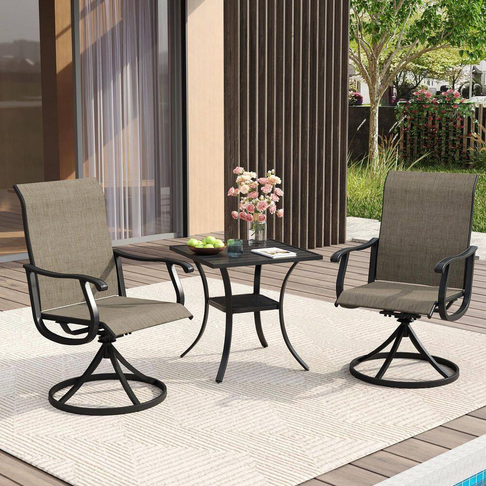 3 Piece Metal Outdoor Patio Dining Set with 27.6 in. Black Square Dining Table and 2 Black Swivel Dining Chairs price history on PriceWatchPro