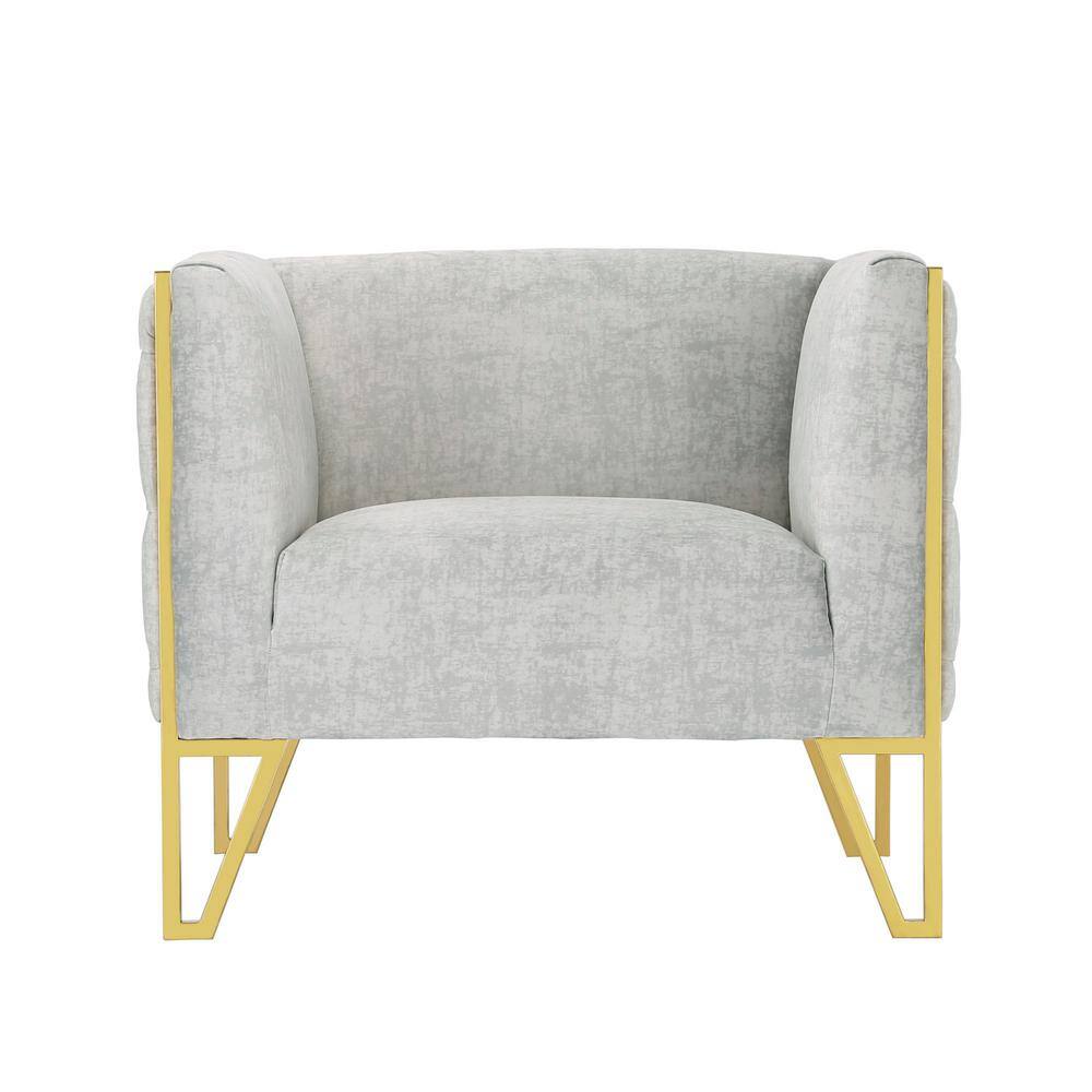 Grey Velvet Barrel Accent Chair with Gold Metal Frame