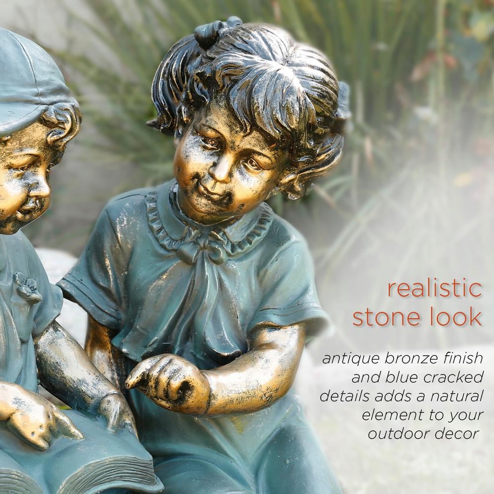 Antique Bronze Boy and Girl Reading Garden Statue Set
