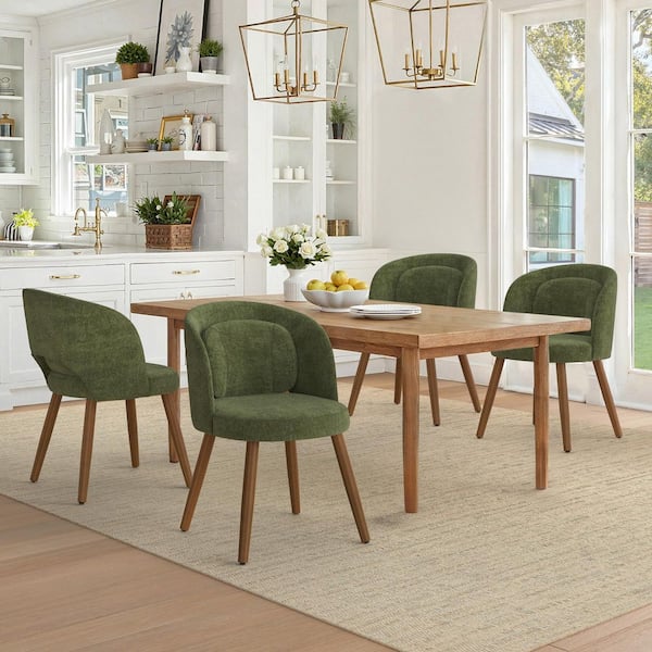 Cath 30 in Green Fabric Upholstered Solid Wood Legs Dining Chair with Detachable Pillow Set of 4