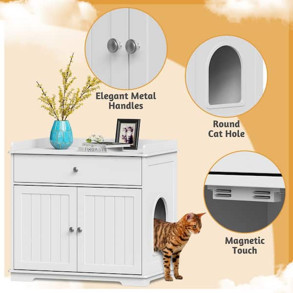 Cat Litter Box Enclosure Furniture, Wooden Cat Washroom with Drawer and  Shelves Hidden Cat Cabinet