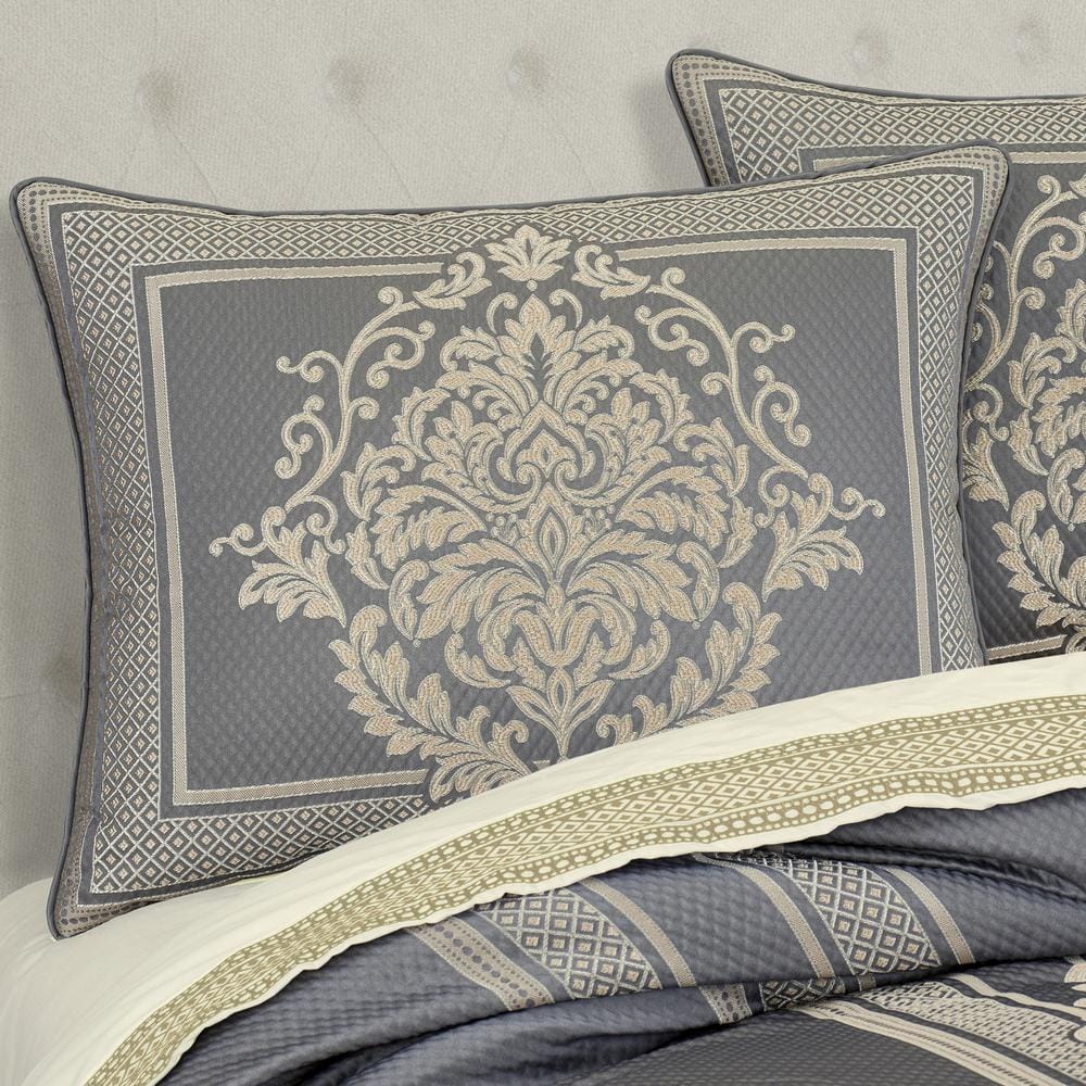 California King French Blue Jacquard Bedspread Set with Edge Embellishment
