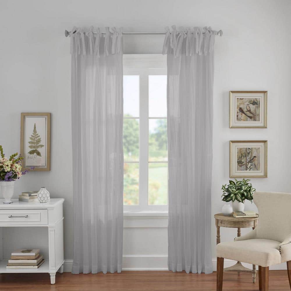 Gray Semi-Sheer Tie Top Polyester Window Curtain Panel - 52" x 95"