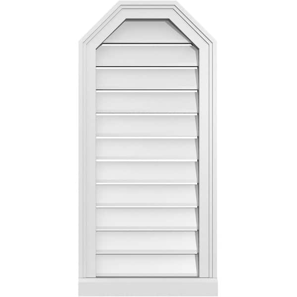 Ekena Millwork 16" x 34" Octagonal Top Surface Mount PVC Gable Vent: Functional with Brickmould Sill Frame