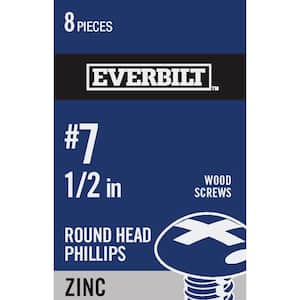 #7 x 1/2 in. Phillips Round Head Zinc Plated Wood Screw (8-Pack)