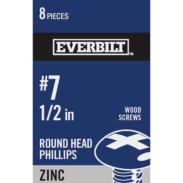 Everbilt #7 x 1/2 in. Phillips Round Head Zinc Plated Wood Screw (8-Pack)