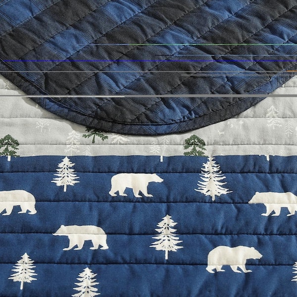 EDDIE BAUER Blue Creek 2 Piece Navy Blue Plaid Cotton Twin Quilt