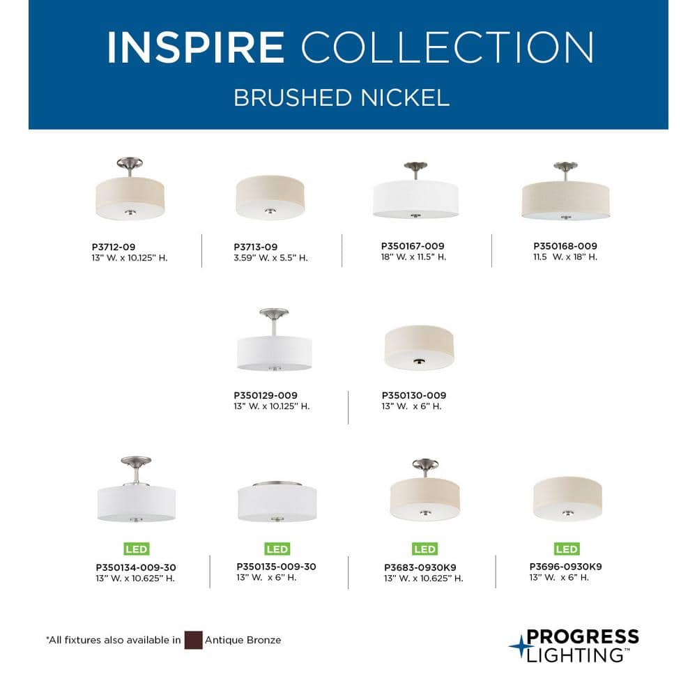 Brushed Nickel LED Semi-Flush Mount with Linen Shade