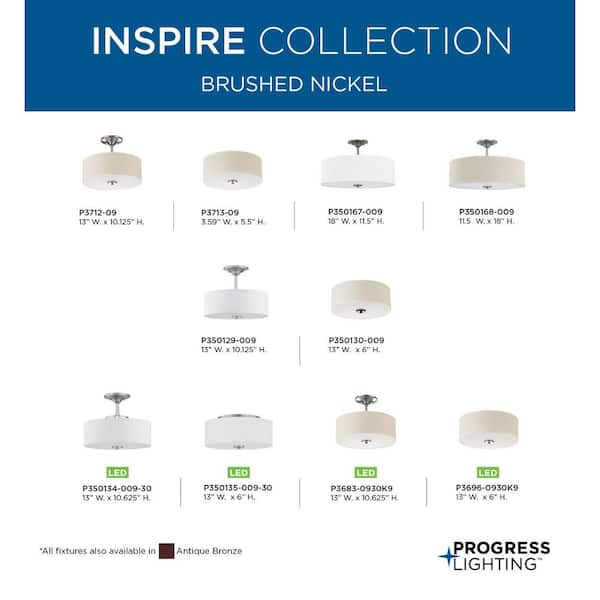 Progress Lighting Inspire Collection 13 in. Brushed Nickel 2-Light