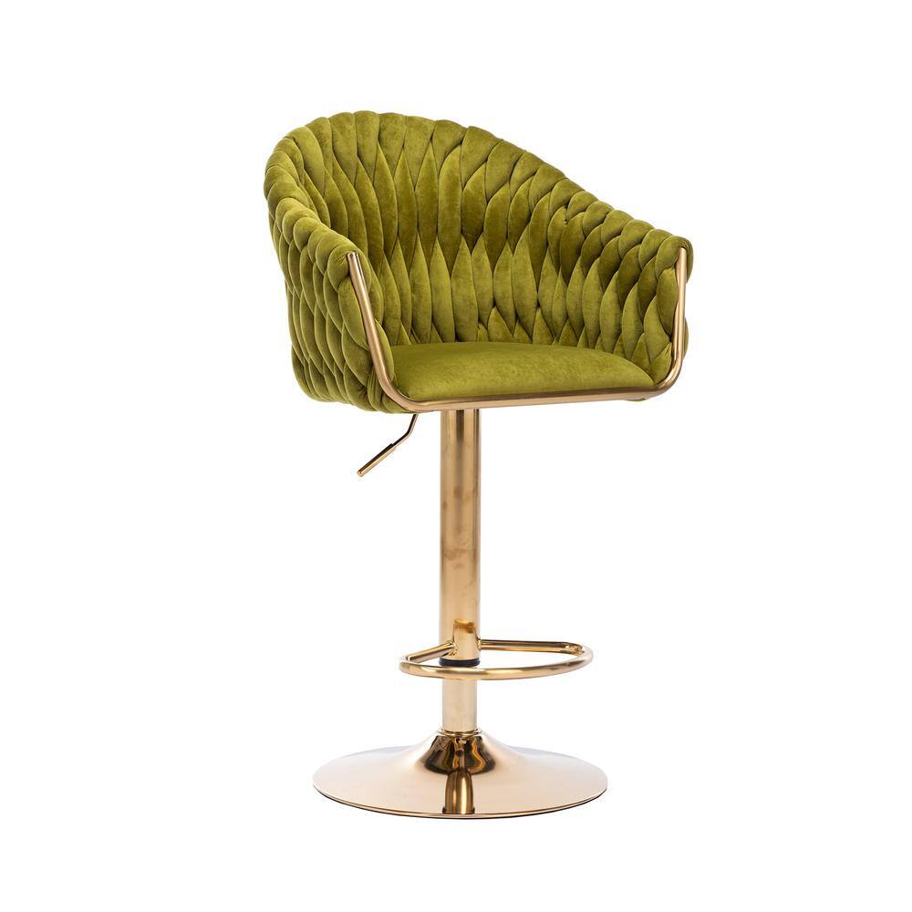 URTR 44 in. Olive Metal Frame Swivel Bar Stool, Adjustable Counter Height Bar Stool with Back