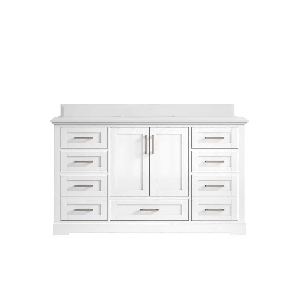 "Boston 60 in. W x 22 in. D x 36 in. H Single Sink Bath Vanity in White with 1.5"" White Quartz Top" price history on PriceWatchPro
