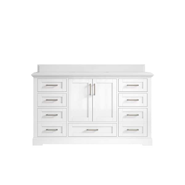 Willow Collections Boston 60 in. W x 22 in. D x 36 in. H Single Sink Bath Vanity in White with 1.5" White Quartz Top
