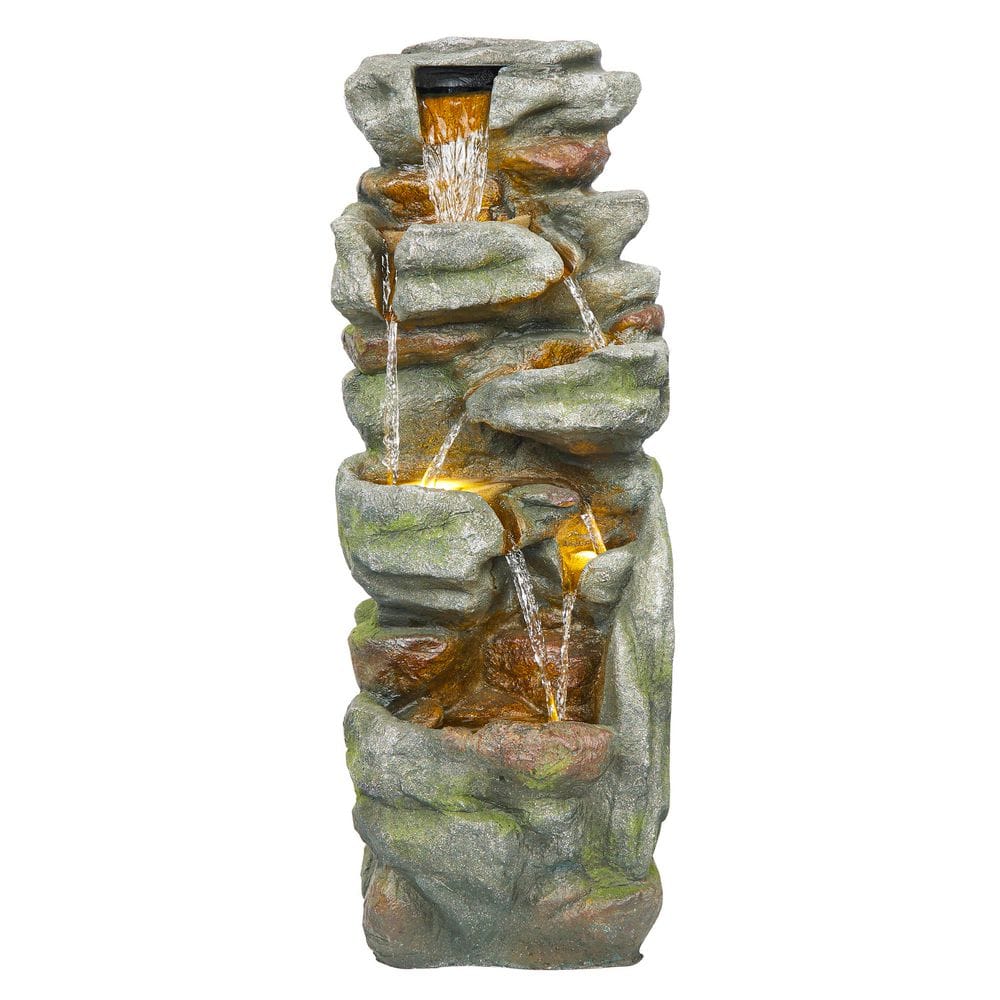 Alpine Corporation 39 in. Tall Multitiered Rock Waterfalls Floor