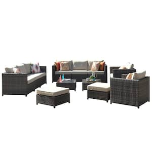 Uranus Gray 12-Piece Wicker Outdoor Patio Conversation Seating Set with Beige Cushions