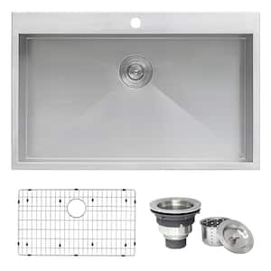 16-Gauge Stainless Steel 33 in. Single Bowl Drop-in Workstation Kitchen Sink