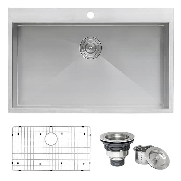 Ruvati Tirana 33 in. Drop-in Topmount SIngle Bowl 16-Gauge Stainless Steel Kitchen Sink with one hole