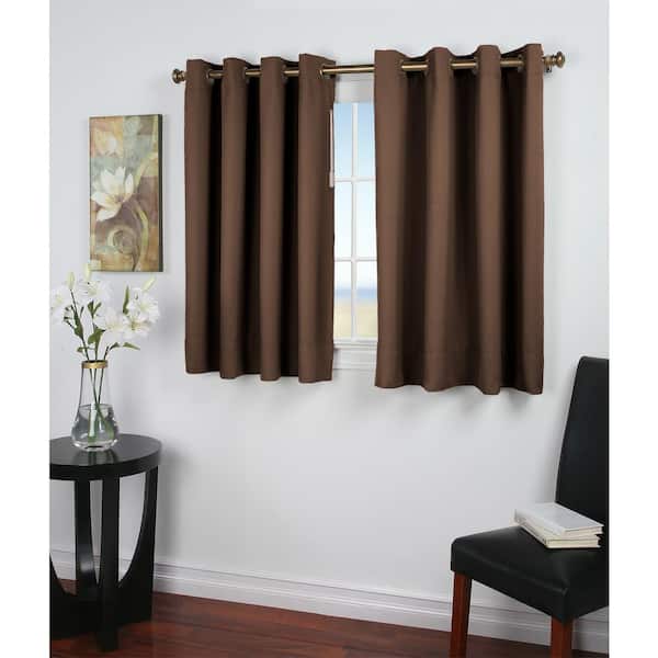RICARDO Espresso Polyester Solid 56 in. W x 54 in. L Grommet Blackout Curtain