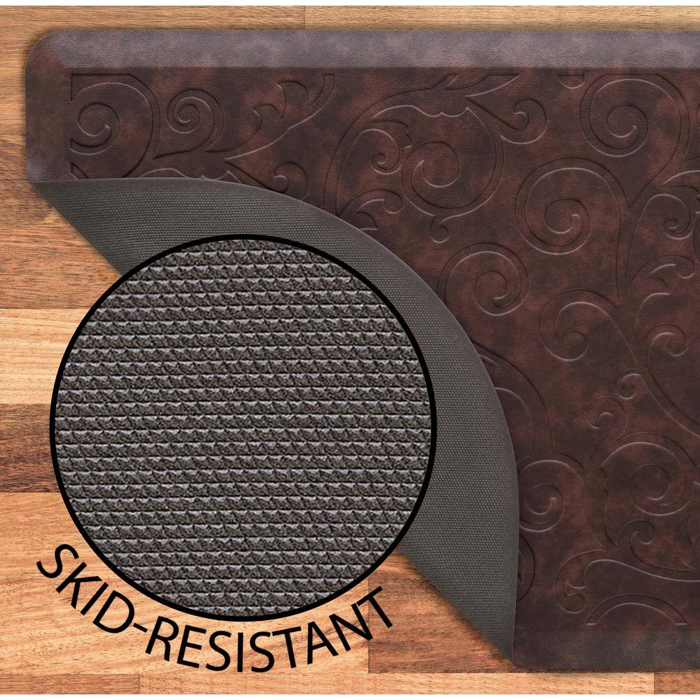 Clarance Red Faux Leather Anti-Fatigue Kitchen Mat, 17.5x60