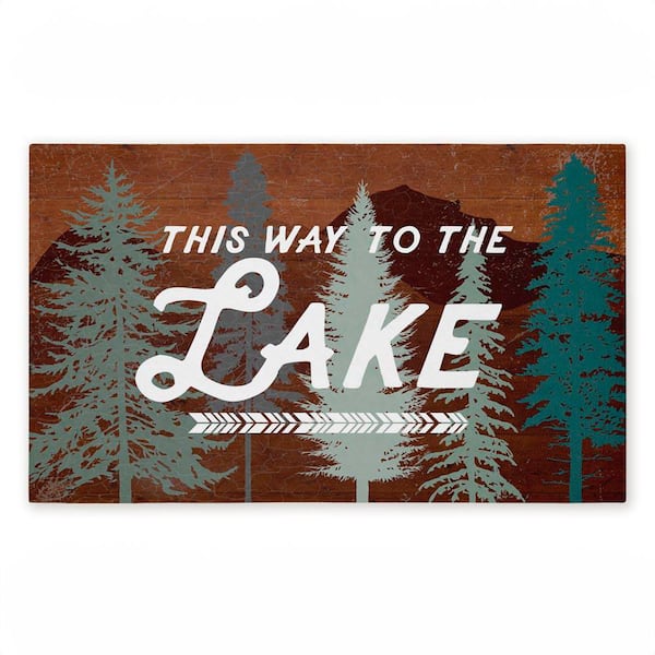 This Way to Lake Retro Brown 18 in. x 30 in. Polyester Non-Slip Outdoor Door Mat