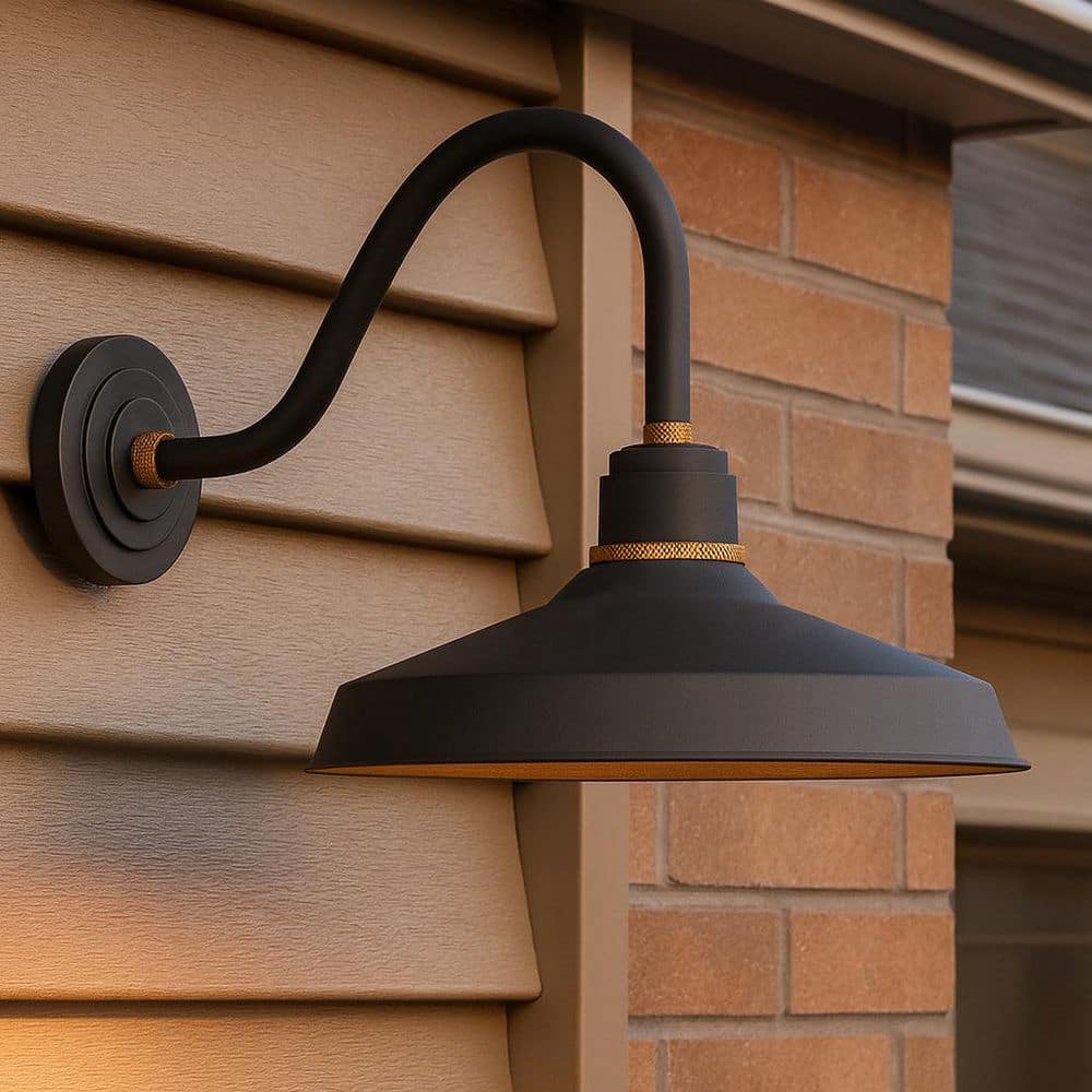HINKLEY Foundry Medium 1-Light Textured Black Outdoor Gooseneck