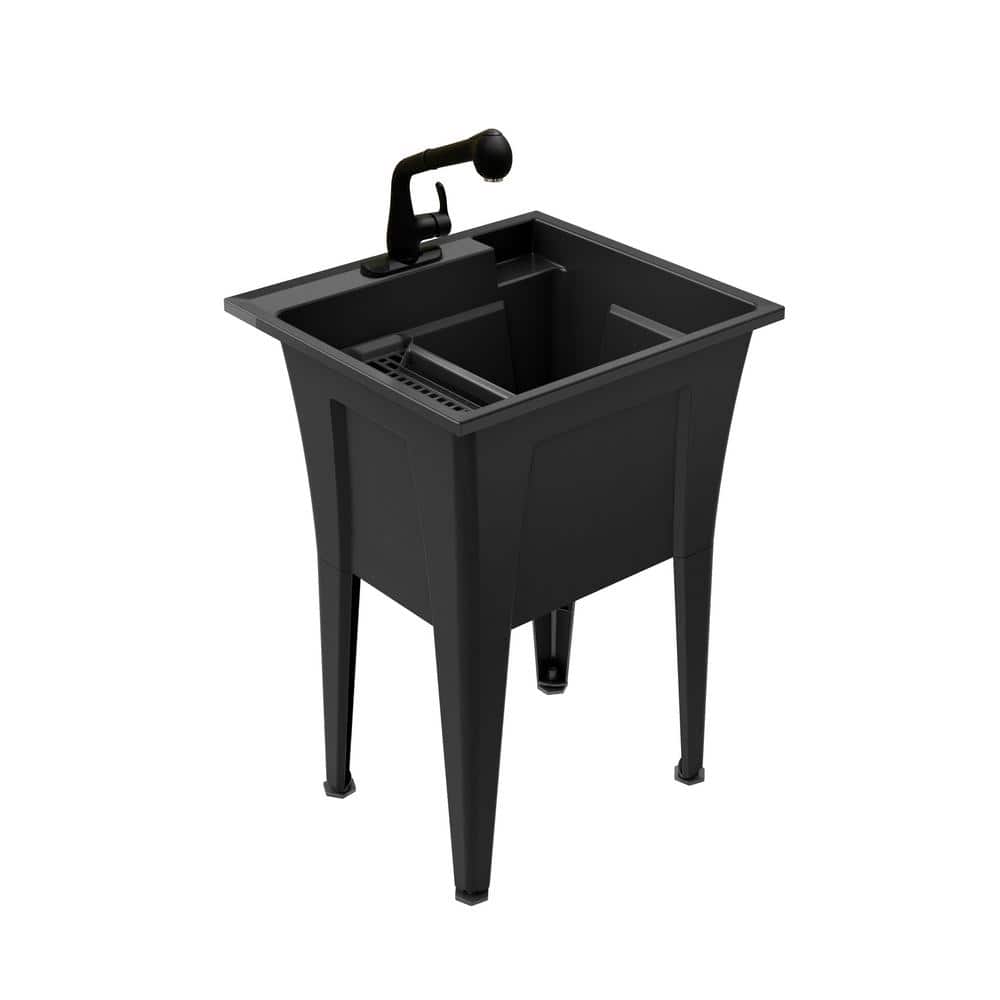 RUGGED TUB 24in. x 22in. Polyprop. Black Freestanding Laundry/Utility