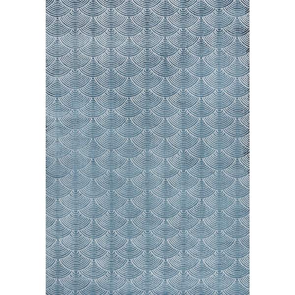Porter Geometric Art Deco Fan Pattern High-Low Navy/Cream 5 ft. x 8 ft. Area Rug